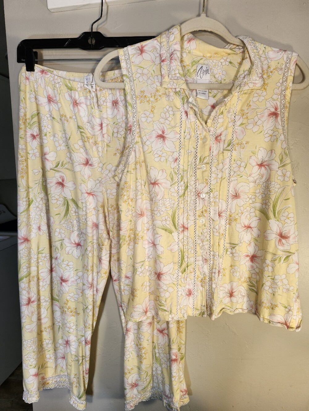 Aria Yellow Floral Girls' Pajama Set with Pink Blossoms